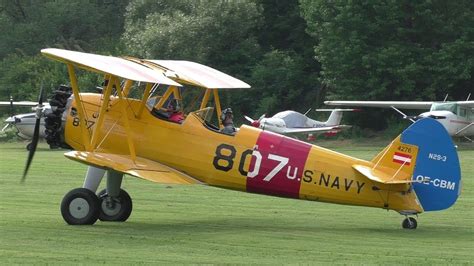 Boeing Stearman A75n1 Takeoff At Airfield Kapfenberg Oe Cbm Youtube