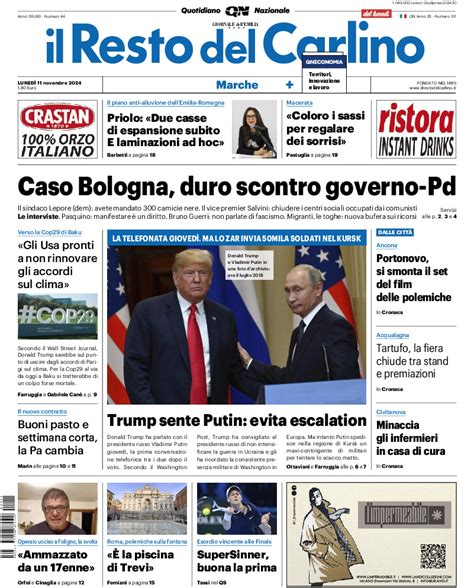 Il Resto Del Carlino Prima Pagina Di Oggi Edizione Pesaro Di Lunedi