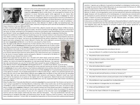 Malcolm X Differentiated Reading Comprehension Activity Worksheets