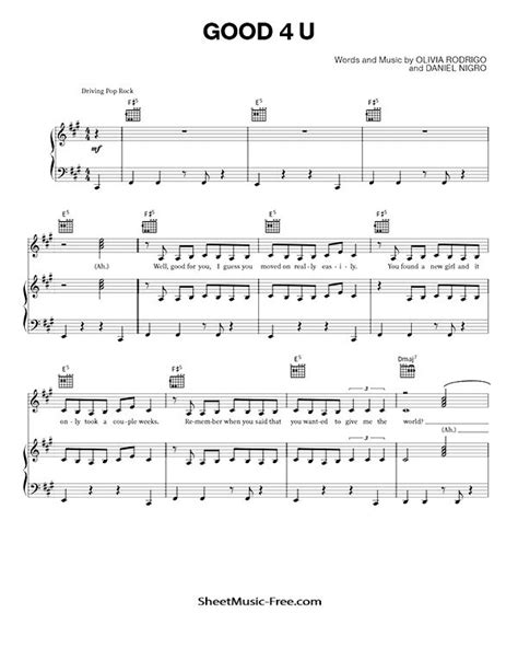 Good 4 u Sheet Music Olivia Rodrigo | Sheet music, Beatles sheet music, Piano sheet music free