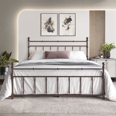 Castle Place Minimalist Modern Full Size Metal Platform Bed, Brown ...