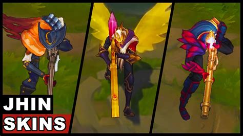 All Jhin Skins Spotlight Skt T1 Blood Moon High Noon League Of Legends