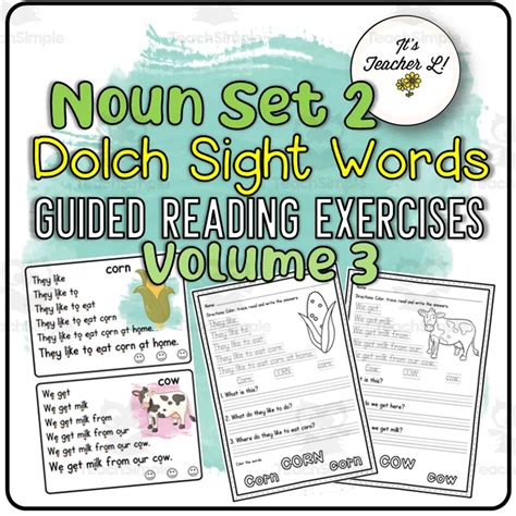 Noun Set Dolch Sight Words Guided Reading Exercises Volume By