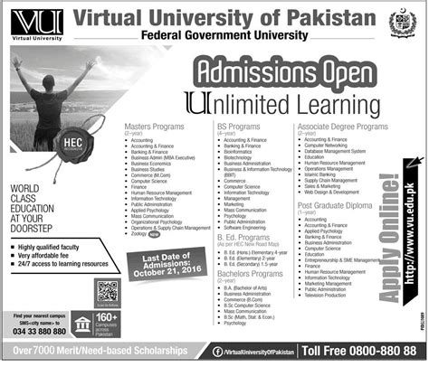 Virtual University Of Pakistan: Admission Starts In Various Programs ...