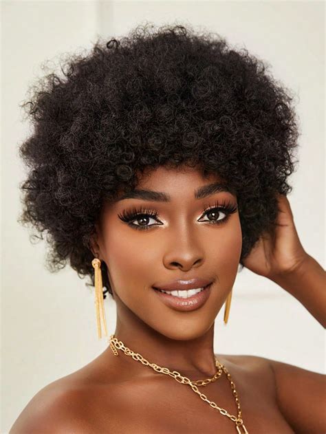 Afro Short Curly Synthetic Wig With Bangs Short Curly Wigs Wigs