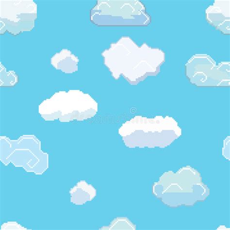 Vektorpixel Art Clouds Seamless Pattern Vektor Illustrationer