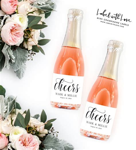 Wedding Favor Mini Champagne Label Mini Wine Bottle Labels Thank You Bridal Shower Decor