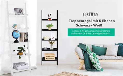 Costway Leiterregal Mit Ebenen B Cherregal Aus Holz Standregal