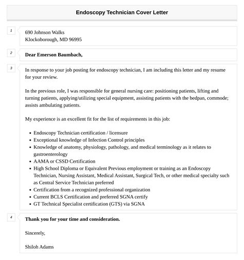 Endoscopy Technician Cover Letter Velvet Jobs