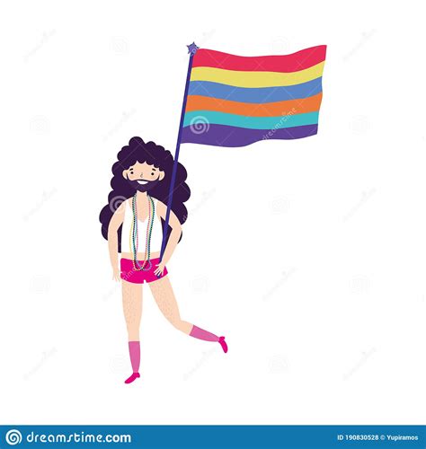 Pride Parade Lgbt Community Transgender Man With Rainbow Flag