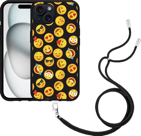 Cazy Hoesje Met Koord Zwart Geschikt Voor IPhone 15 Emoji Bol