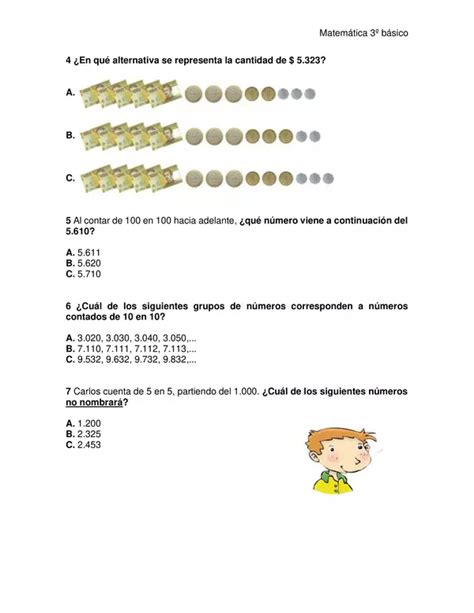 Evaluación de matemática tercer año Números hasta 100 00 profe social