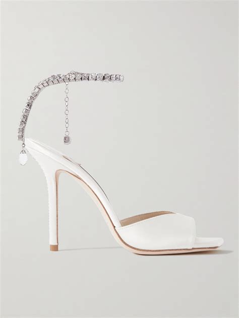 Jimmy Choo Saeda 100 Crystal Embellished Satin Sandals White