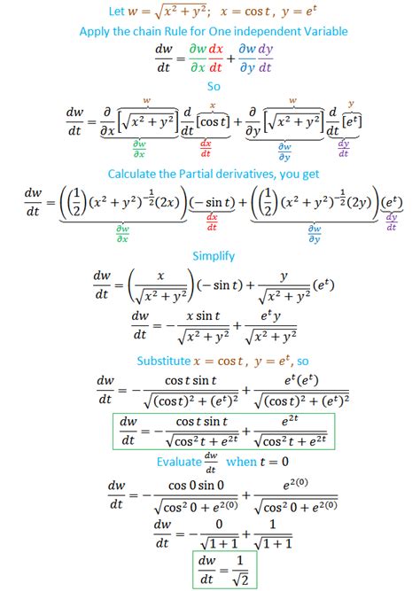 Find Dw Dt Using The Appropriate Chain Rule Evaluate Dw Dt Quizlet