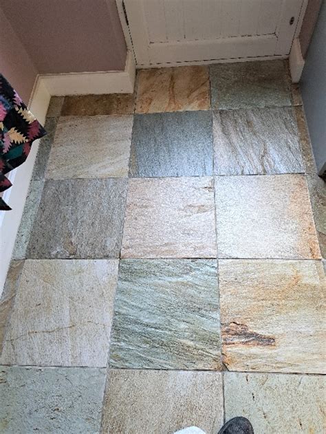 Grubby Multi Coloured Slate Tiled Kitchen Floor Renovated In