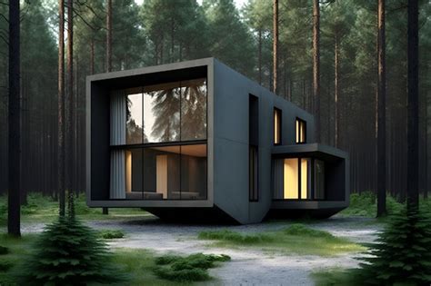 Premium Photo A House In The Woods With A Large Window That Says