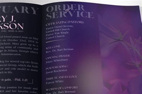 Dawn Funeral Program Template For Canva Purple Pages By Godserv