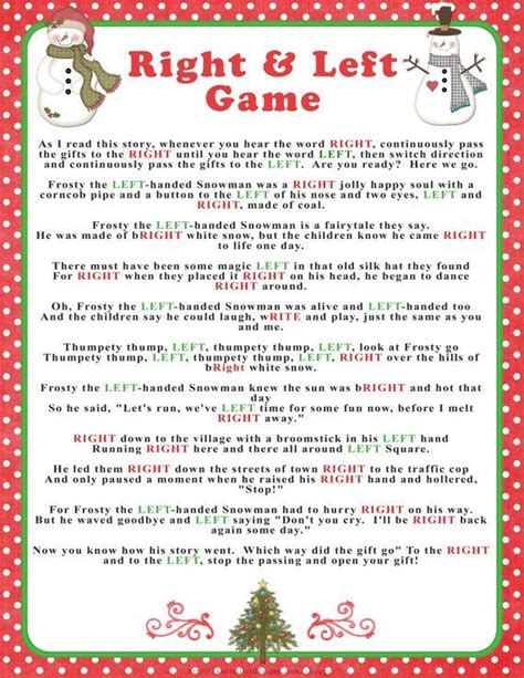 Left Right Christmas Games Free Printable