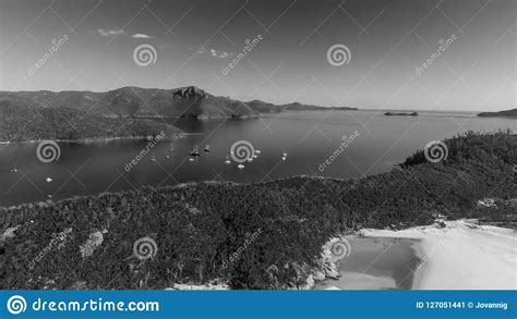 Panoramic Aerial View of Whitehaven Beach in Whitsunday Islands ...