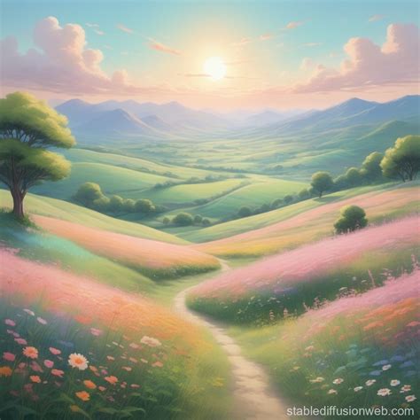 Anime Inspired Pastel Landscape Stable Diffusion Online