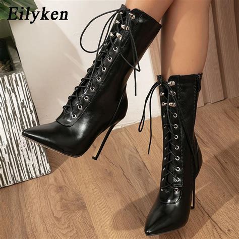 Eilyken Новые модные женские офисные ботинки, туфли на шнуровке с Т ...