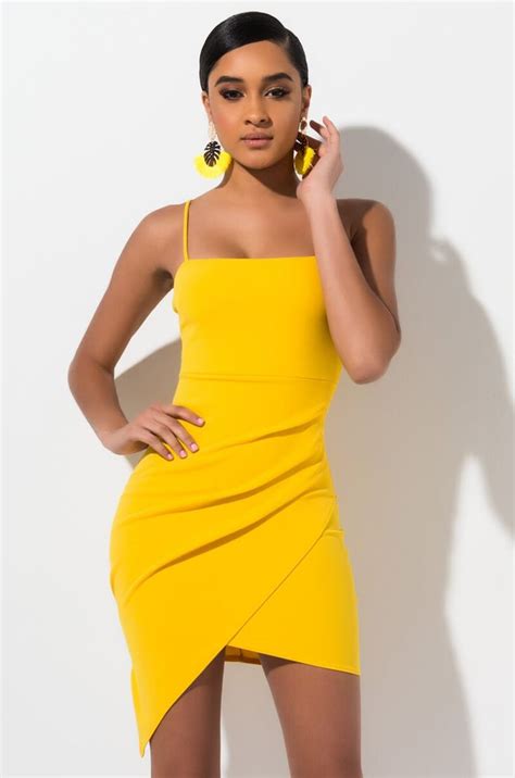 Akira Spaghetti Strap Asymmetrical Mini Dress In Yellow Yellow Homecoming Dresses Evening