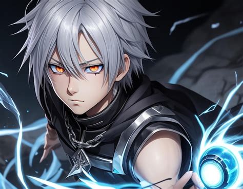 Premium AI Image | An anime boy with silver hair and mysterious glowing eyes