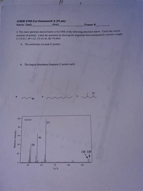 Solved 1 The Mass Spectrum Shown Below Is For One Of The