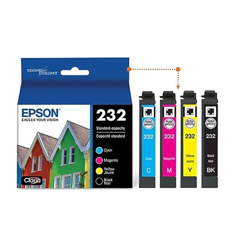 Epson 232 Cyan/Magenta/Yellow/Black Standard Yield Ink Cartridges, 4 ...