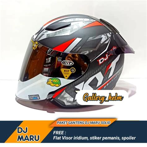 Helm Kyt Half Face Kyt Dj Maru Black Red Doff Paket Ganteng