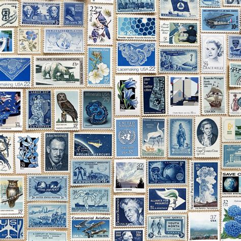 73 cents . Blue Vintage Postage Stamp Variety Pack . Set of 5 Postage ...