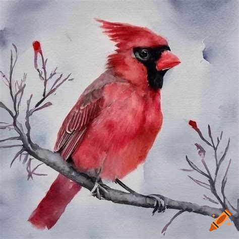 Watercolor Painting Of A Red Cardinal Bird On Craiyon