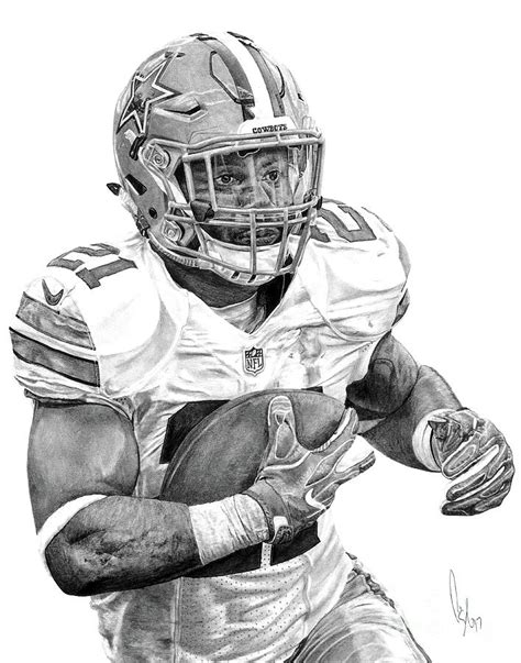 Ezekiel Elliott Drawing By Bobby Shaw Pixels