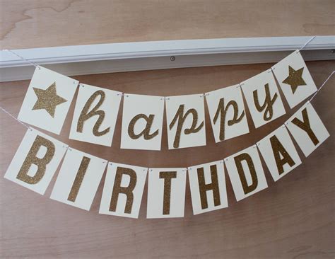 Happy Birthday Banner Glitter Letters With Stars Custom | Etsy