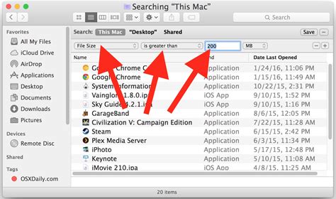 Find Large Files In Mac OS X With Search