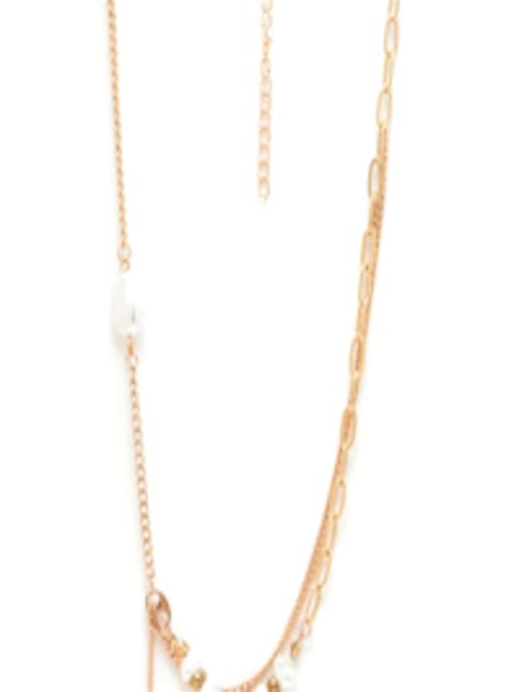 Buy Urbanic Gold Toned Off White Beaded Layered Necklace Necklace