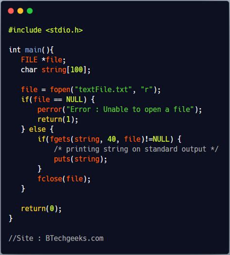 Fgets Function In C Fgets C Library Function Btech Geeks