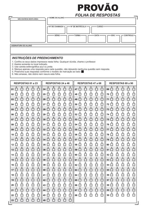 Folha de Respostas 100 Questões Print Center