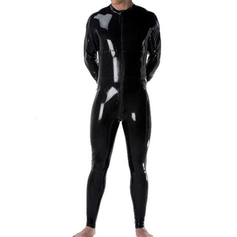 Sexy Latex Catsuits For Men Black Rubber Bodysuits Full Sleeve Fetish