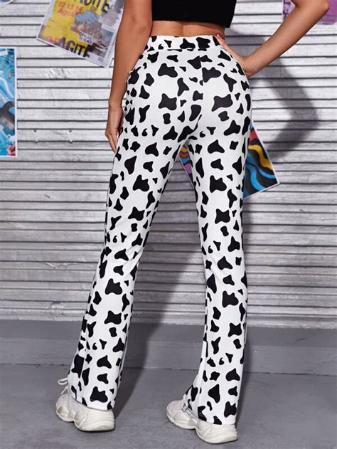 Cow Print Elastic Waist Pants Shein Usa