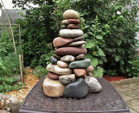 Zen Large Stacked Stone Garden Cairn Lake Michigan And Lake Superior