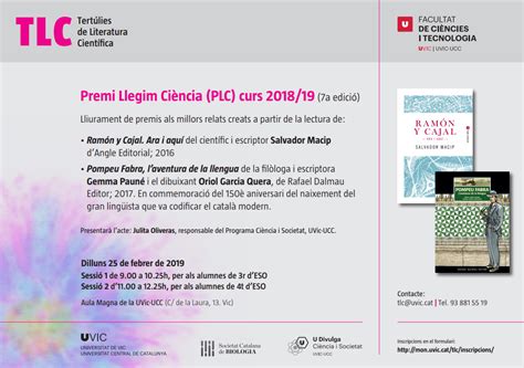 Lliurament Del Set Premi Llegim Ci Ncia Plc Uvic Ucc