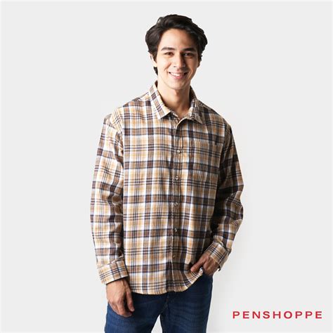 Penshoppe Plaid Shirt With Penshoppe Logo For Men (Bronze Brown ...