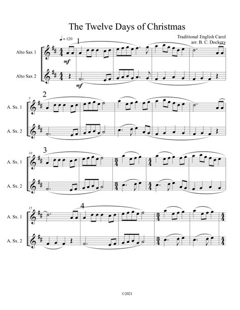 The Twelve Days Of Christmas Alto Sax Duet Arr B C Dockery By