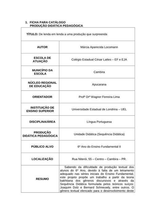 Download PDF 1 FICHA PARA CATÁLOGO diaadiaeducacao pr gov br