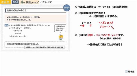 Mathnaviレクチャー 「学びをつなげよう」 3年4章 関数y＝ax 2 比例の式を求めること Youtube