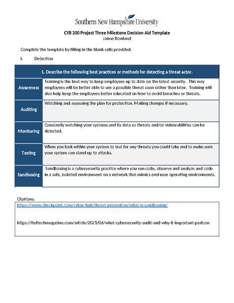 CYB 200 Project Three Milestone Decision Aid Template Jaime Rowland I