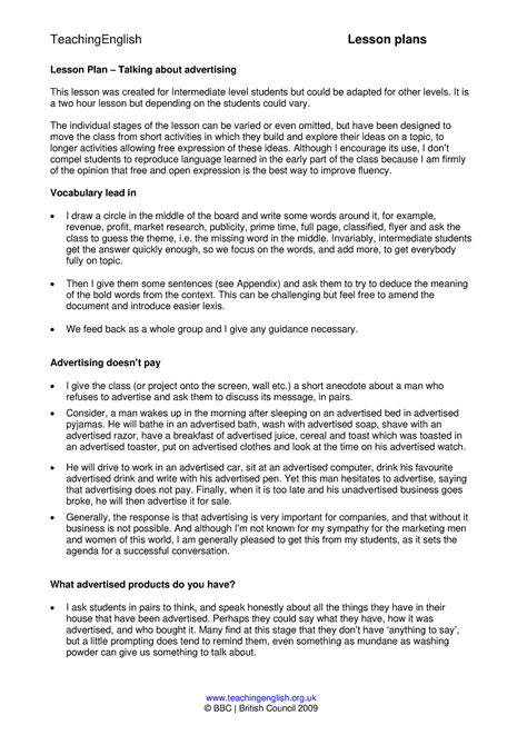 Advertising Lesson Plan Lesson Plan Talking