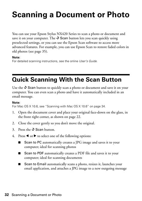 Scanning a document or photo, Quick scanning with the scan button ...