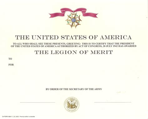 Genuine Army Legion of Merit Service medal Award Certificate